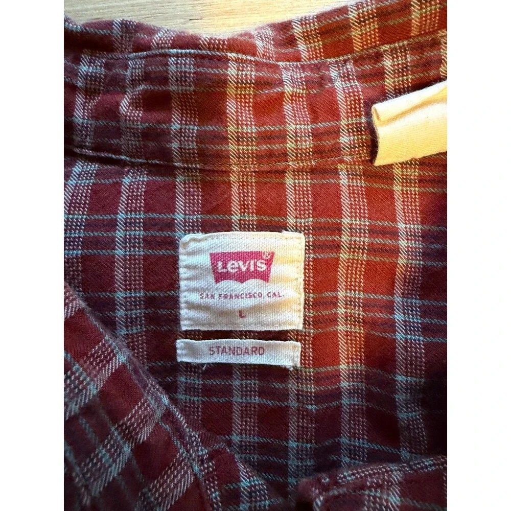 Levi's Men's L Red Plaid Western Pearl Snap Long Sleeve Cotton Shirt